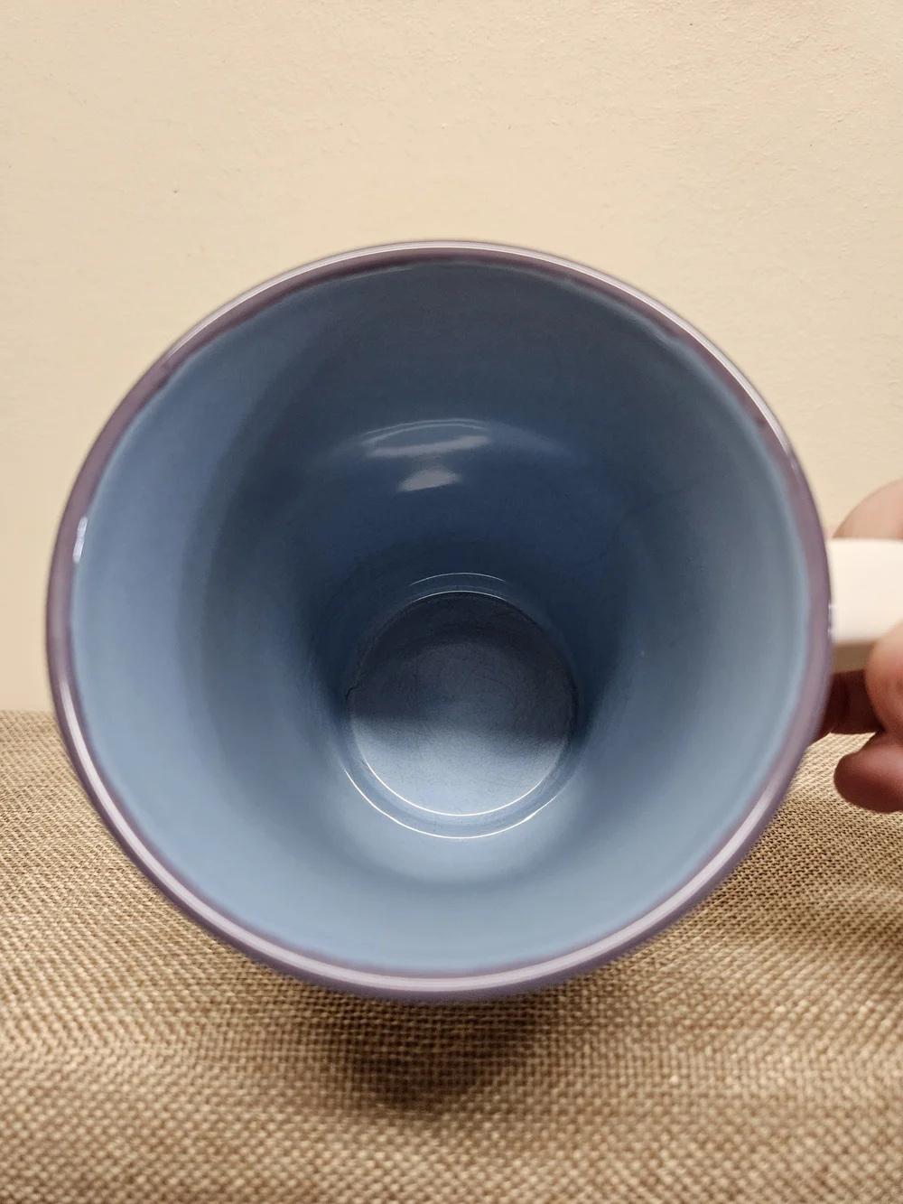2006 Starbucks Ceramic Coffee Mug with Black Logo Blue Interior & Purple Rim
